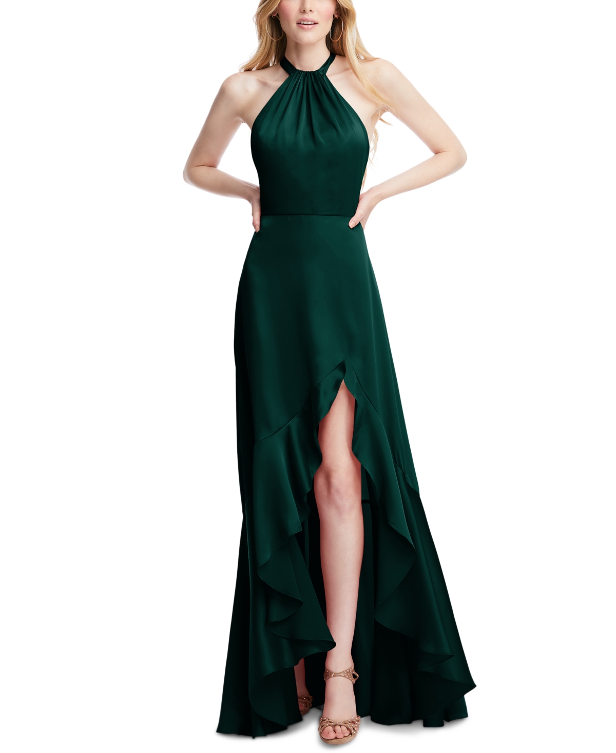 Social Bridesmaids Women's High-slit Ruffled-hem Gown In Evergreen |  ModeSens