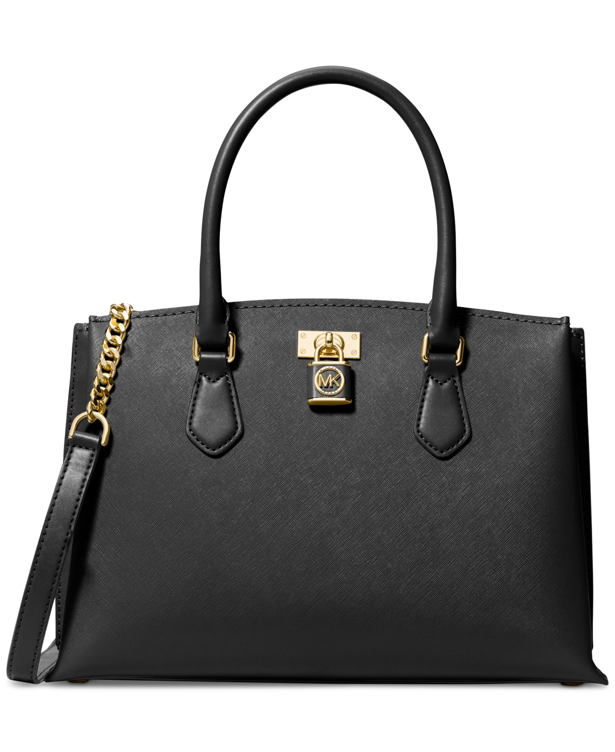 Michael Kors Michael  Ruby Medium Double Compartment Leather Satchel In Black