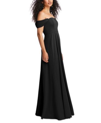 Women's Off-the-Shoulder Pleated Cap Sleeve A-line Maxi Dress