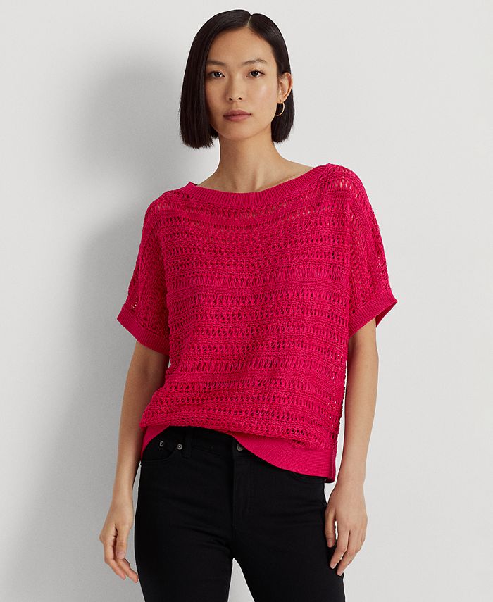 Lauren Ralph Lauren Women's Cotton Mesh Short-Sleeve Sweater - Macy's