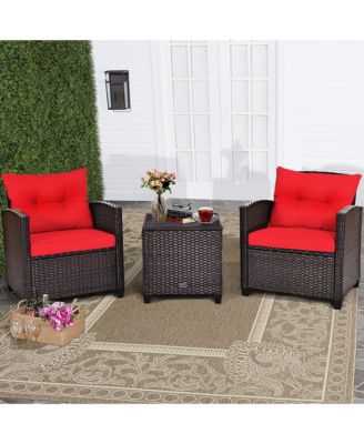 3PCS Patio Rattan Furniture Set Cushioned Sofa Coffee Table Garden