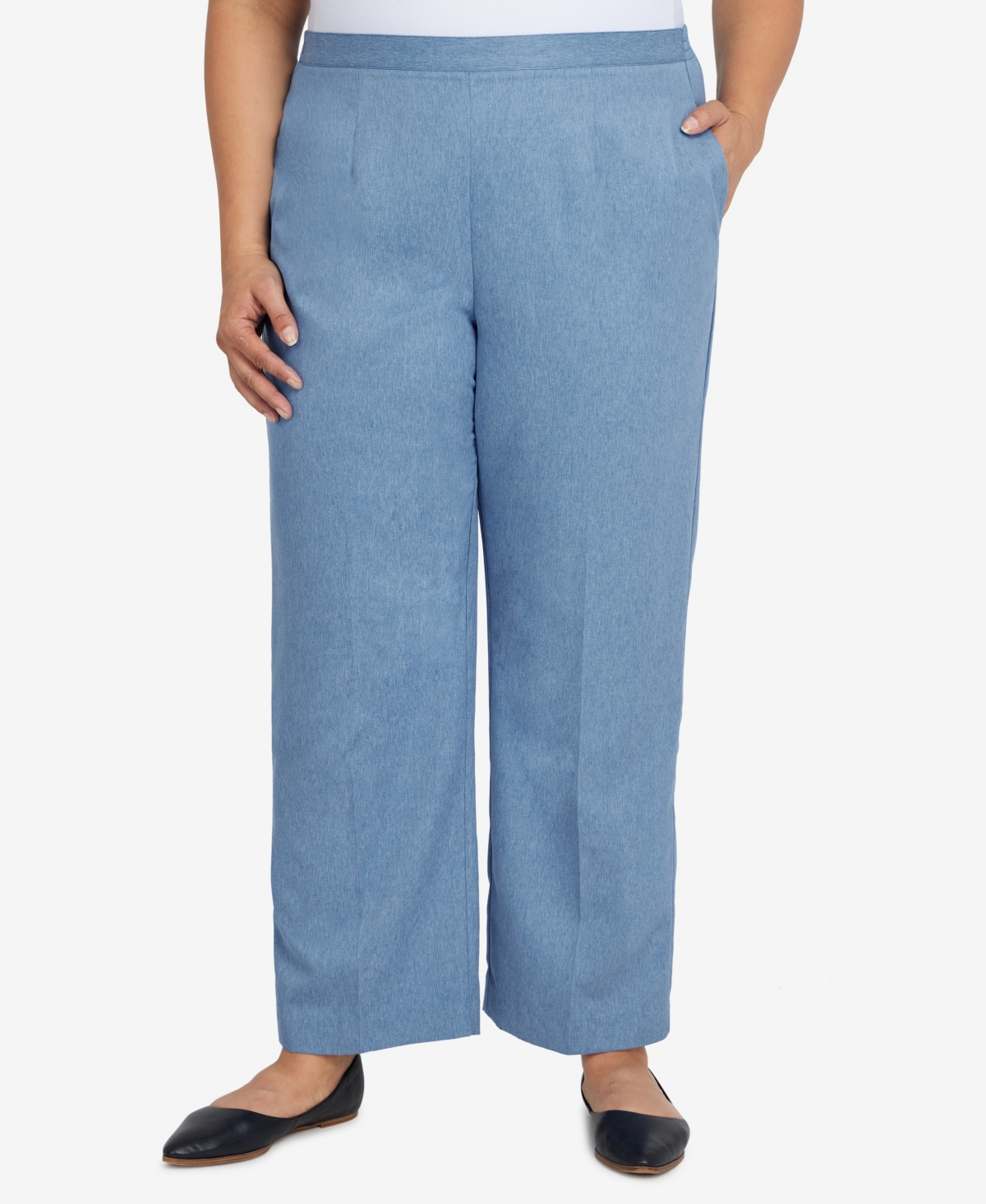 Alfred Dunner Plus Size Peace Of Mind Twill Average Length Pull On Pants In Sky Blue