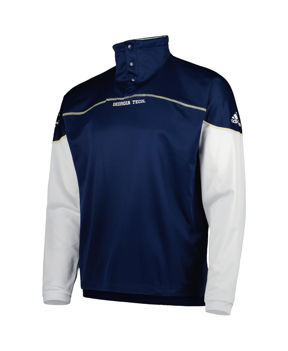 Men's adidasGa Tech Yellow Jackets Aeroready Knit Quarter-Snap Jacket - Navy