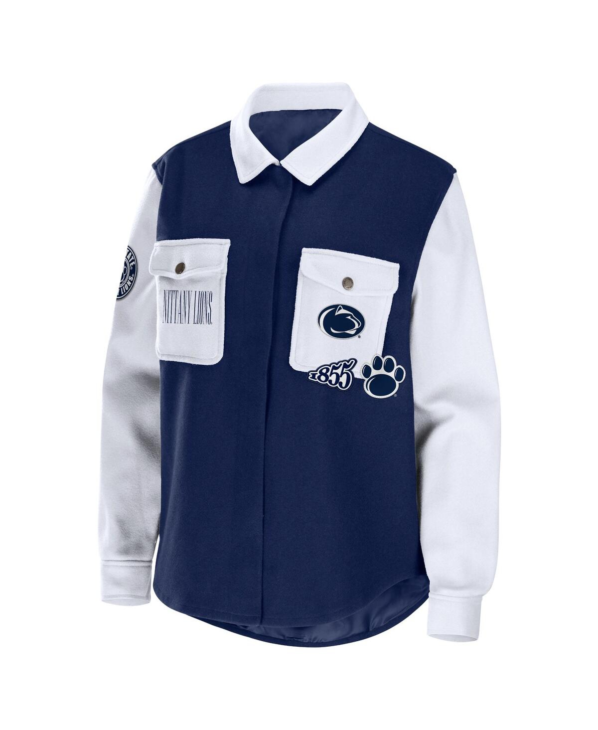 Shop Wear By Erin Andrews Women's  Navy Penn State Nittany Lions Button-up Shirt Jacket