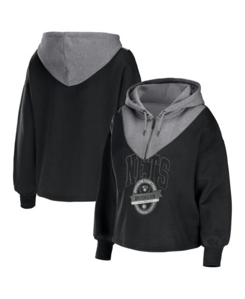 Женские худи WEAR by Erin Andrews Women's Black Brooklyn Nets Pieced Quarter-Zip Jacket