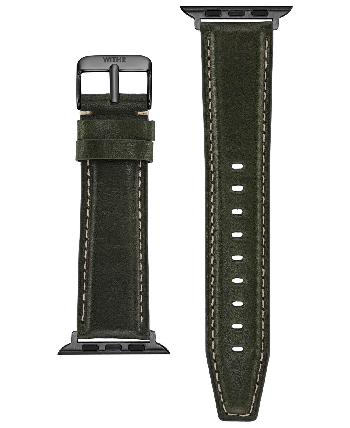 WITHit Green Smooth Genuine Leather Band designed for Apple Watch 42mm (Series 1-3 only) & 44/45/46/49mm (Ultra & Ultra 2)