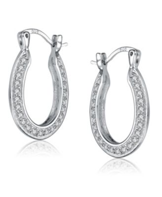 Sterling Silver White Gold Plated Cubic Zirconia Horseshoe Hoops