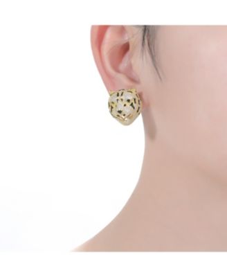 14k Yellow Gold Plated with Cubic Zirconia Leopard Head Stud Earrings in Sterling Silver