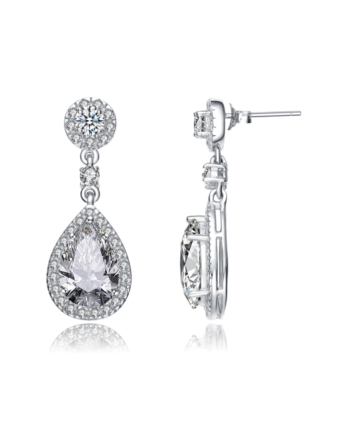 Genevive Sterling Silvergold Plated Pear Drop Cubic Zirconia with Circle Post Earrings - White
