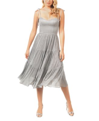 green emerald velvet dress Happy Clothing Leslie Fit and Flare Crossover Mesh Taffeta Midi Dress