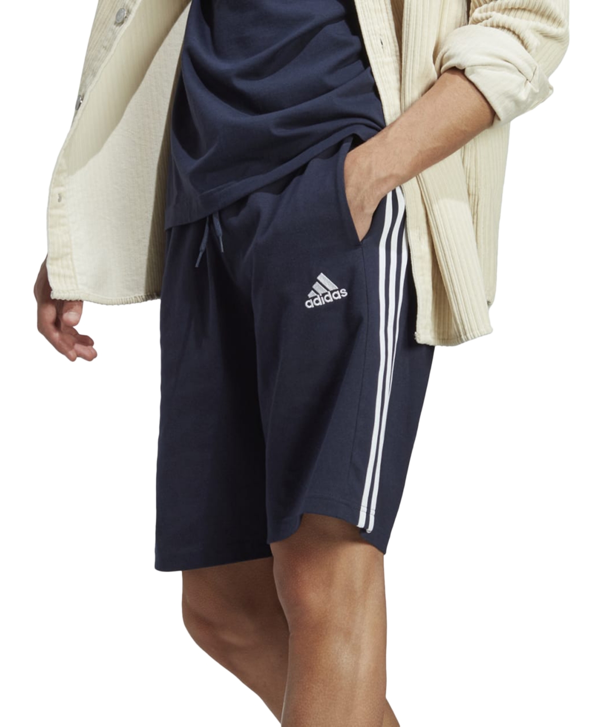 Shop Adidas Originals Men's Essentials Single Jersey 3-stripes 10" Shorts In Leg Ink,wht