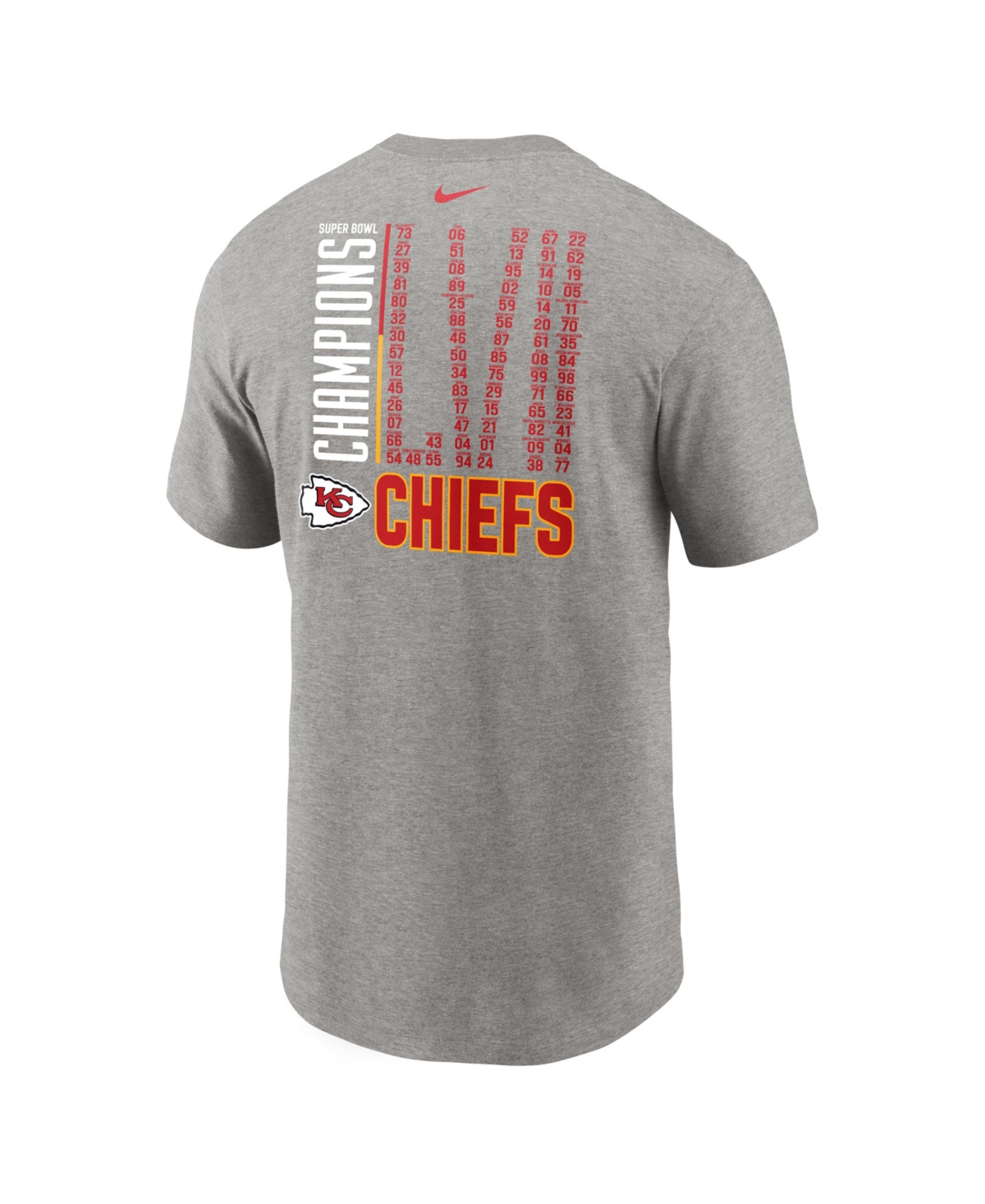 Nike Men's  Heather Charcoal Kansas City Chiefs Super Bowl Lvii Champions Roster T-shirt In Heather Charcoal