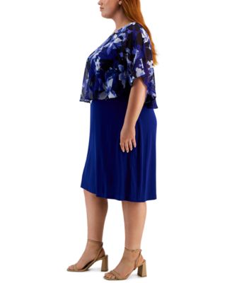Plus Size Floral-Print Capelet Sheath Dress