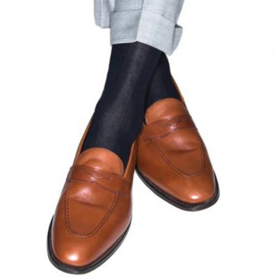 Men's Jasper Mercerized Cotton Ribbed Mid-Calf Solid Color Socks