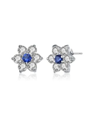 Sterling Silver Clear Round Cubic Zirconias Flower Shape Earrings