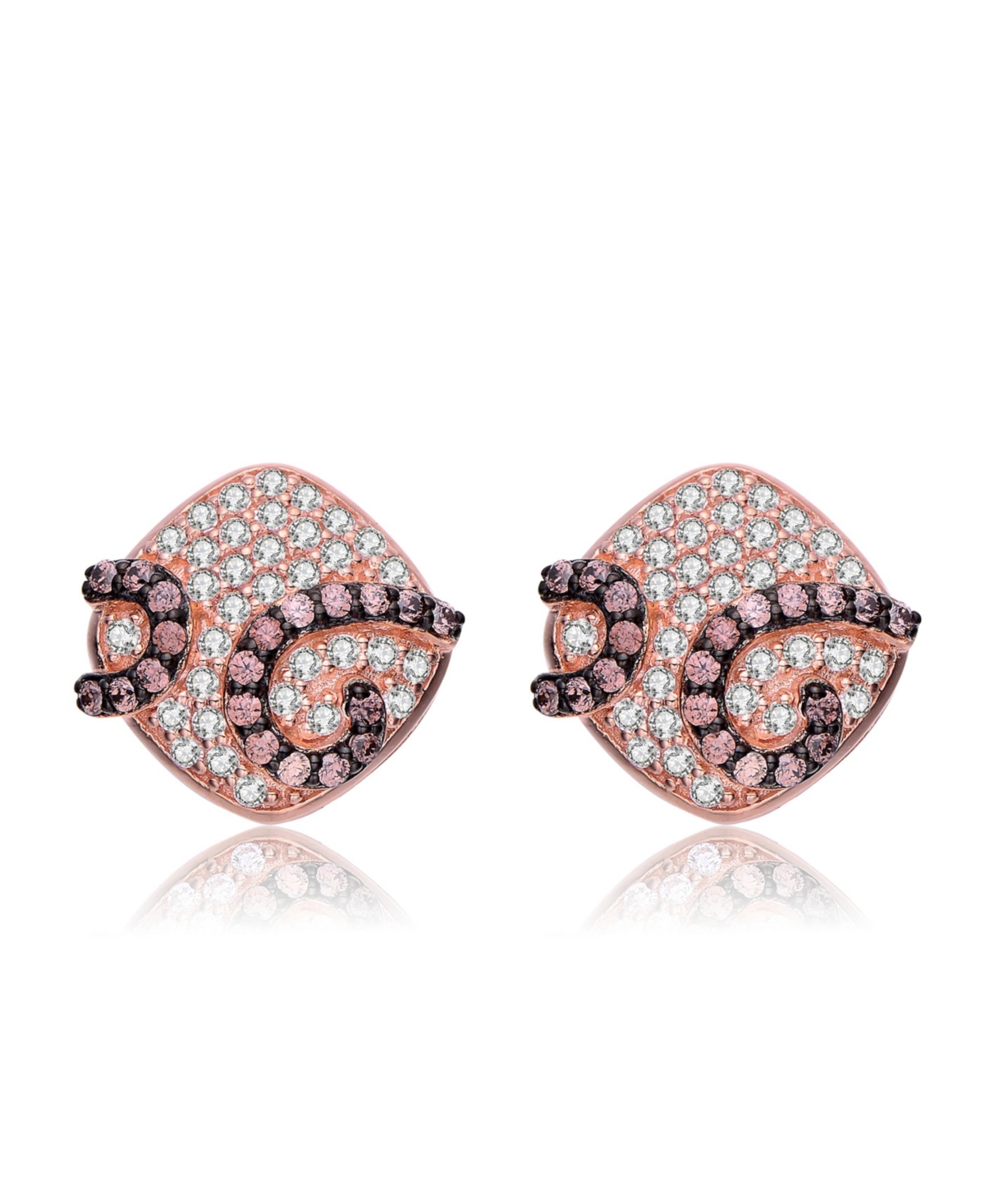 Image of Sterling Silver Swirl Square Stud Earrings with CZ Stones