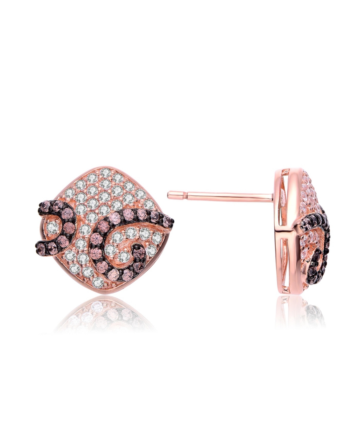 Thumbnail 3 of Sterling Silver Swirl Square Stud Earrings with CZ Stones