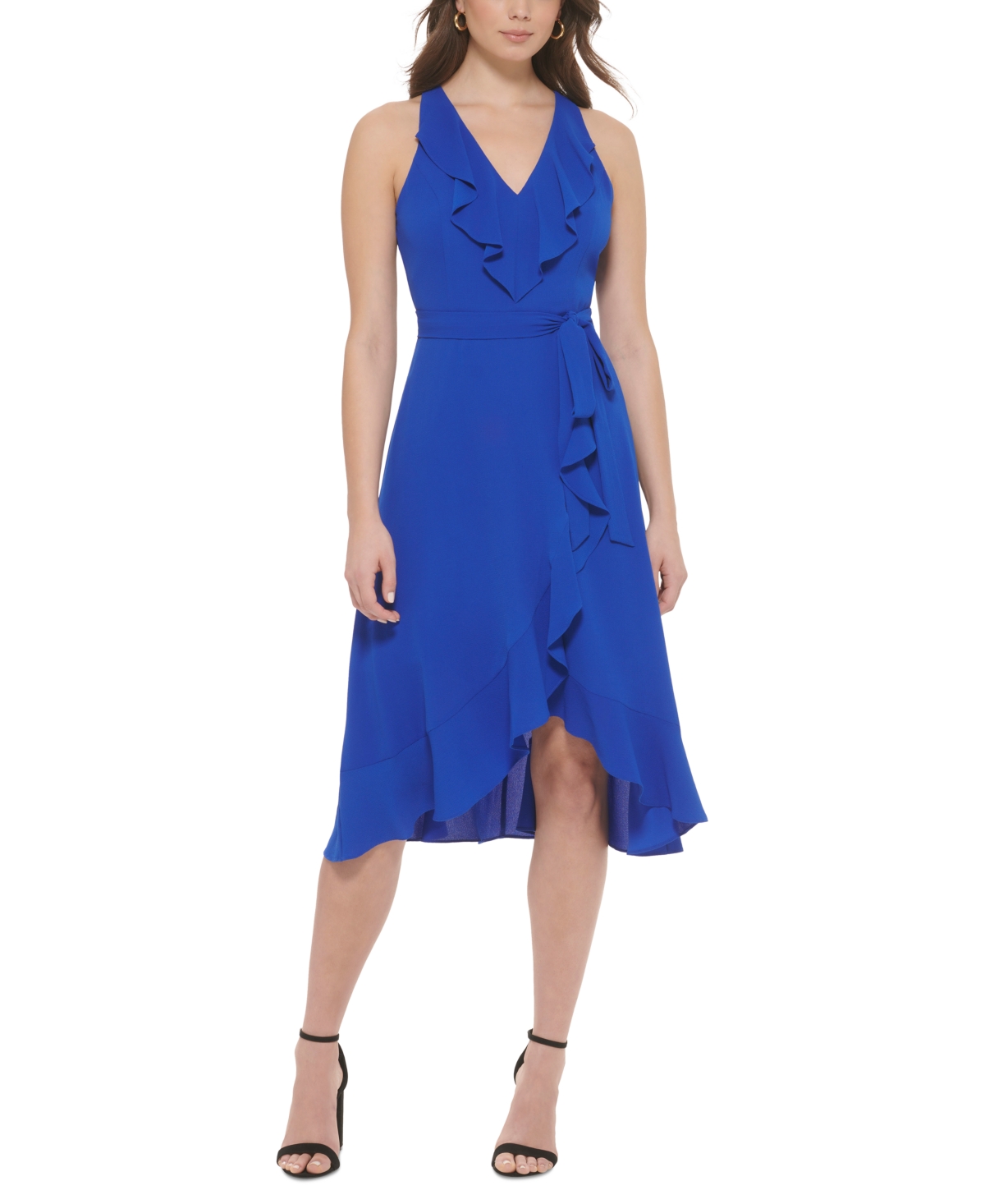 kensie Women's Ruffled Tie-Waist Faux-Wrap Dress