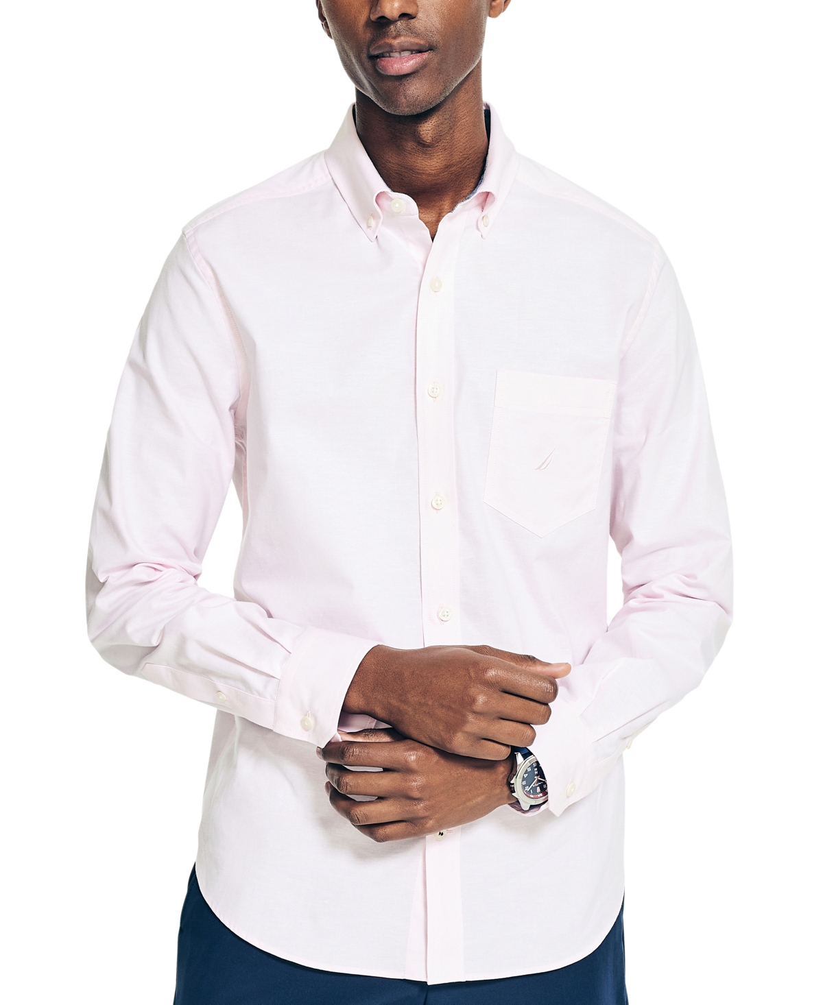 Shop Nautica Men's Classic-fit Stretch Solid Oxford Button-down Shirt In Pale Orchid