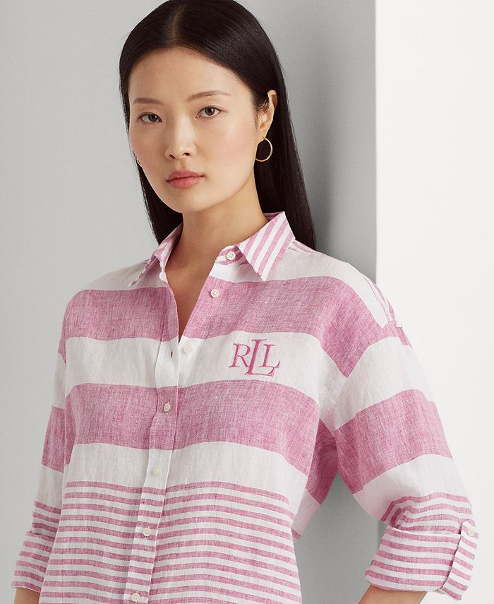 Lauren Ralph Lauren Women's Striped Oversize Linen Shirt, Regular