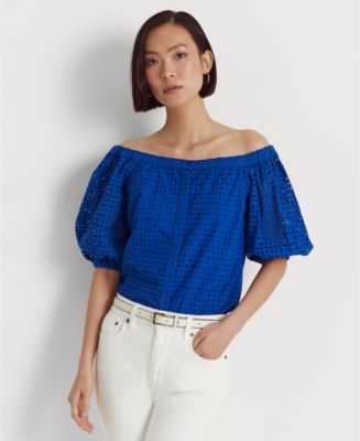 売れ筋商品|||ラルフローレン カットソー トップス レディース Women's Eyelet Cotton Off-the-Shoulder Blouse White Lauren Ralph Lauren Women's Eyelet Cotton Off-the-Shoulder