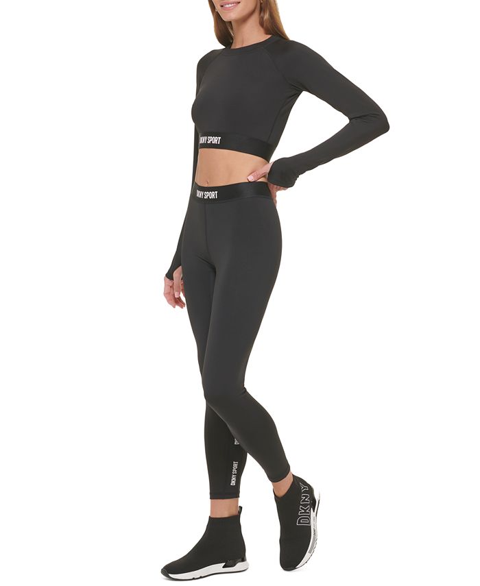 DKNY Women's Performance Cropped ElasticHem Thumbhole Top Macy's