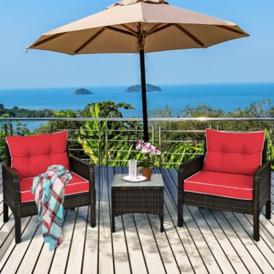 3PCS Outdoor Rattan Conversation Set Patio Furniture Cushioned Sofa Chair