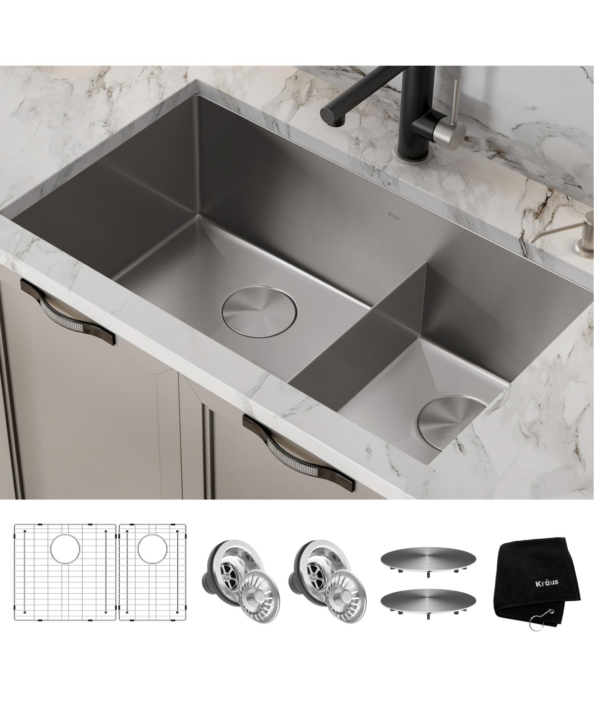 Standart Pro 32 in. 16 Gauge Undermount 60/40 Double Bowl Stainless Steel Kitchen Sink - Stainless steel
