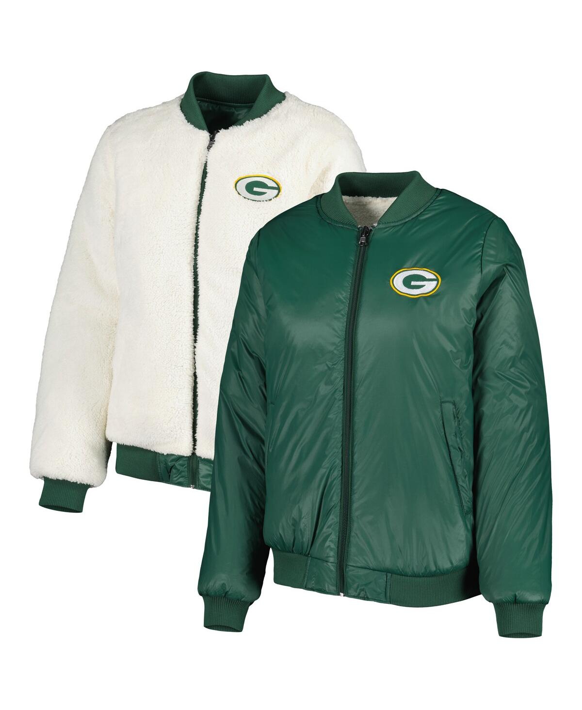 Shop G-iii 4her By Carl Banks Women's  Oatmeal And Green Green Bay Packers Switchback Reversible Full-zip  In Oatmeal,green
