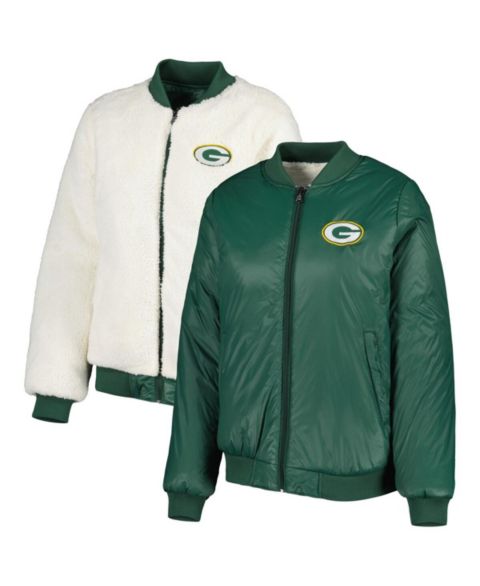 Женские куртки G-III 4Her by Carl Banks Women's Oatmeal and Green Green Bay Packers Switchback Reversible Full-Zip Jacket