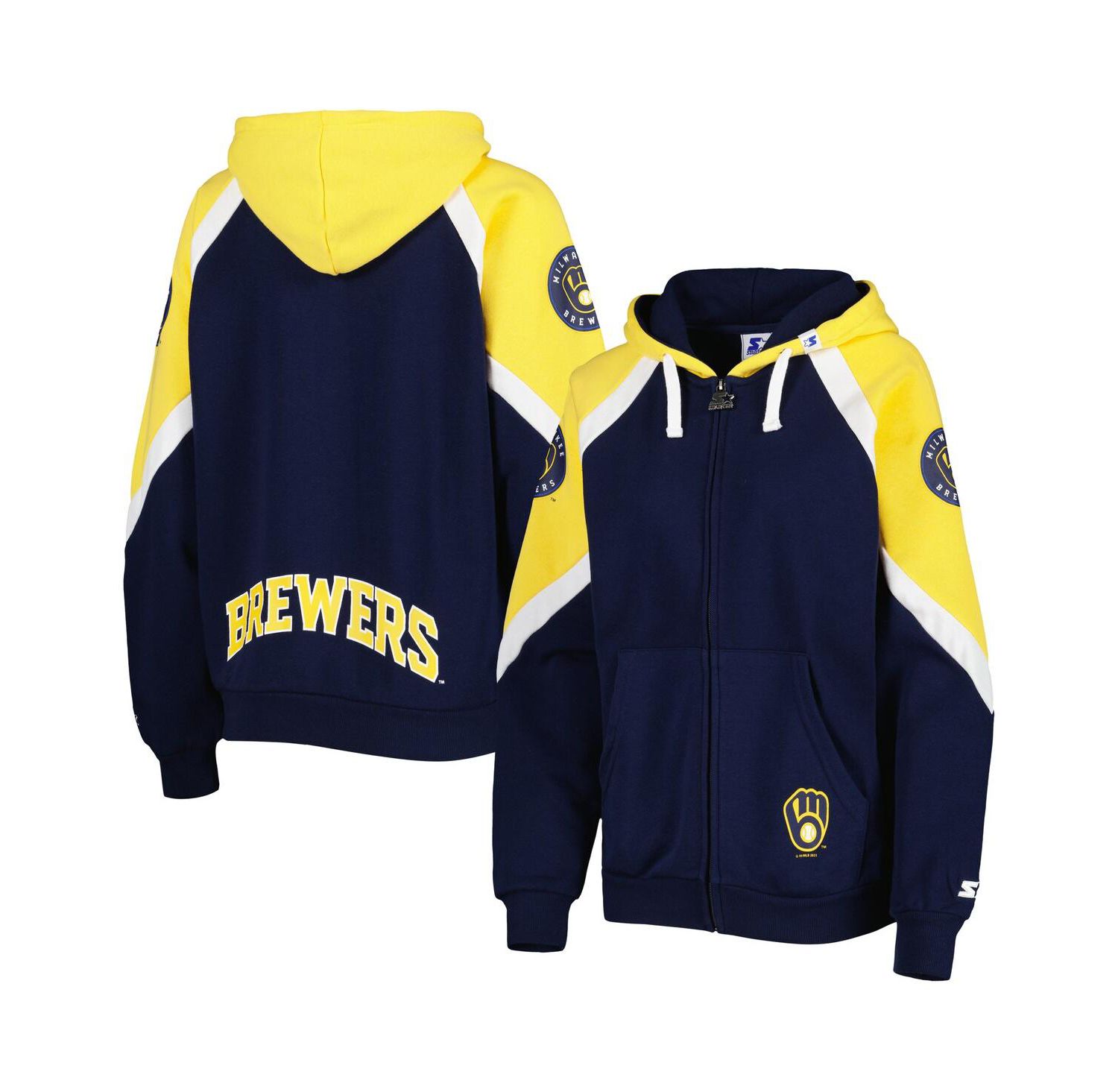 Women's Navy, Gold Milwaukee Brewers Hail Mary Full-Zip Hoodie
