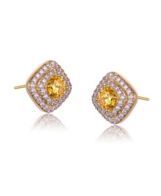 14K Gold Plated Clear Cubic Zirconia Pave Stud Earrings