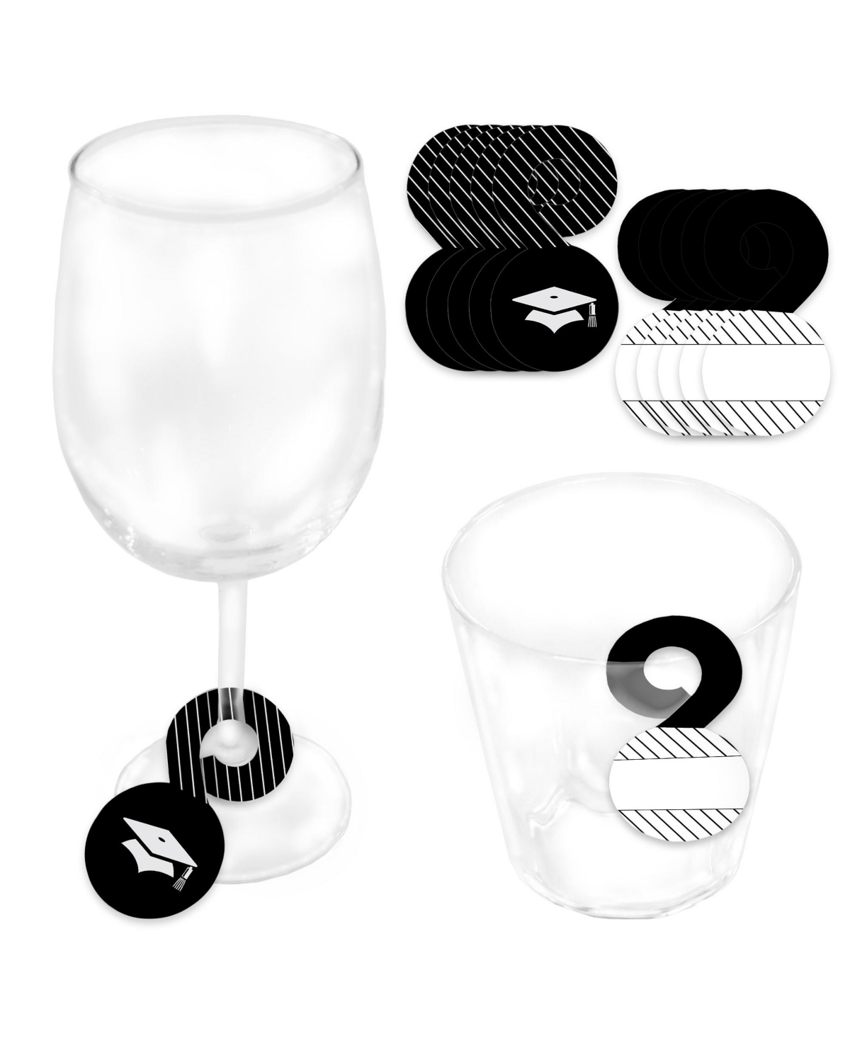 Big Dot of Happiness Hello New Year - Nye Party Paper Beverage Markers for Glasses - Drink Tags - Set of 24 - Black