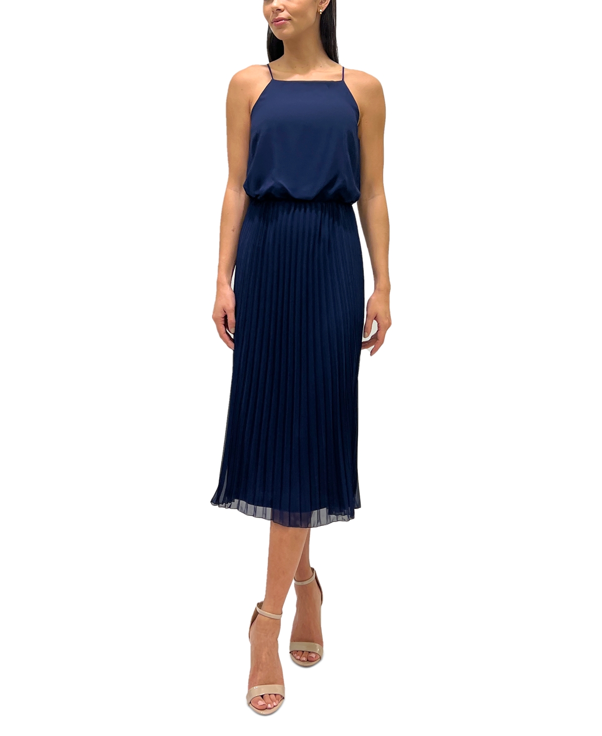 Sam Edelman Blouson Pleated Dress In Navy