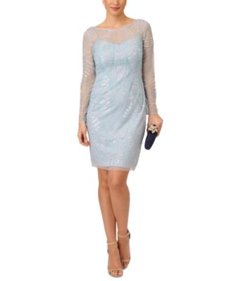 Adrianna Papell Beaded Long Sleeve Short Dress