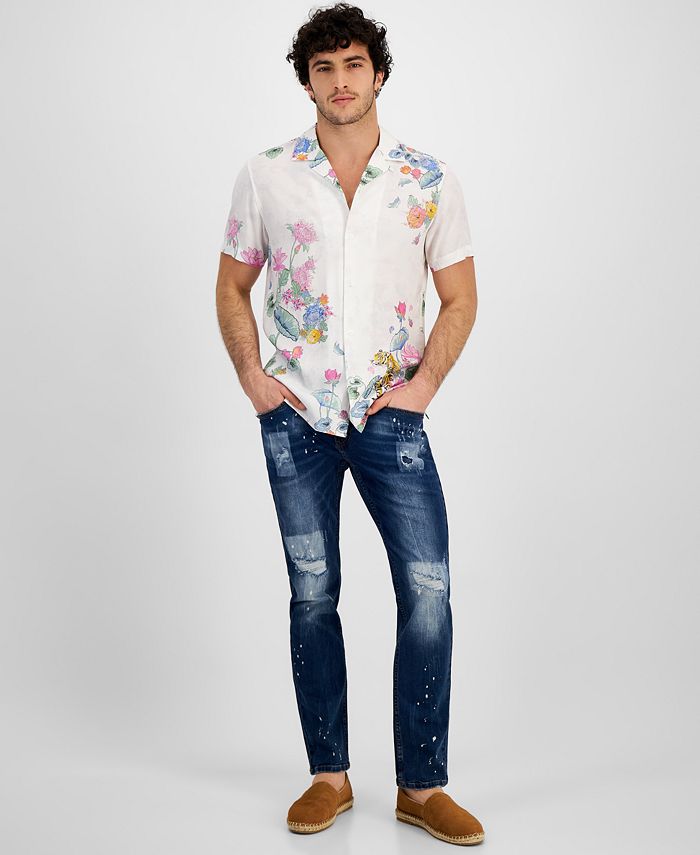 I.N.C. International Concepts Men's RegularFit FloralPrint ButtonDown Camp Shirt, Created for