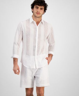 I.N.C. International Concepts - Men's Dillon Regular-Fit Embroidered Eyelet Button-Down Shirt