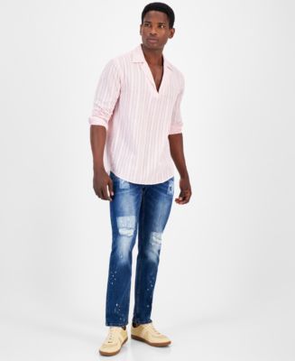 I.N.C. International Concepts INC International Concepts Men's Regular-Fit  Gauze Stripe Popover Shirt, Created for Macy's - Macy's