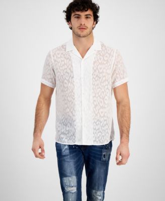 I.N.C. International Concepts - Men's Regular-Fit Leopard Burnout Button-Down Camp Shirt