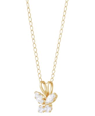 Children's Cubic Zirconia Butterfly 15" Pendant Necklace in 14k Gold