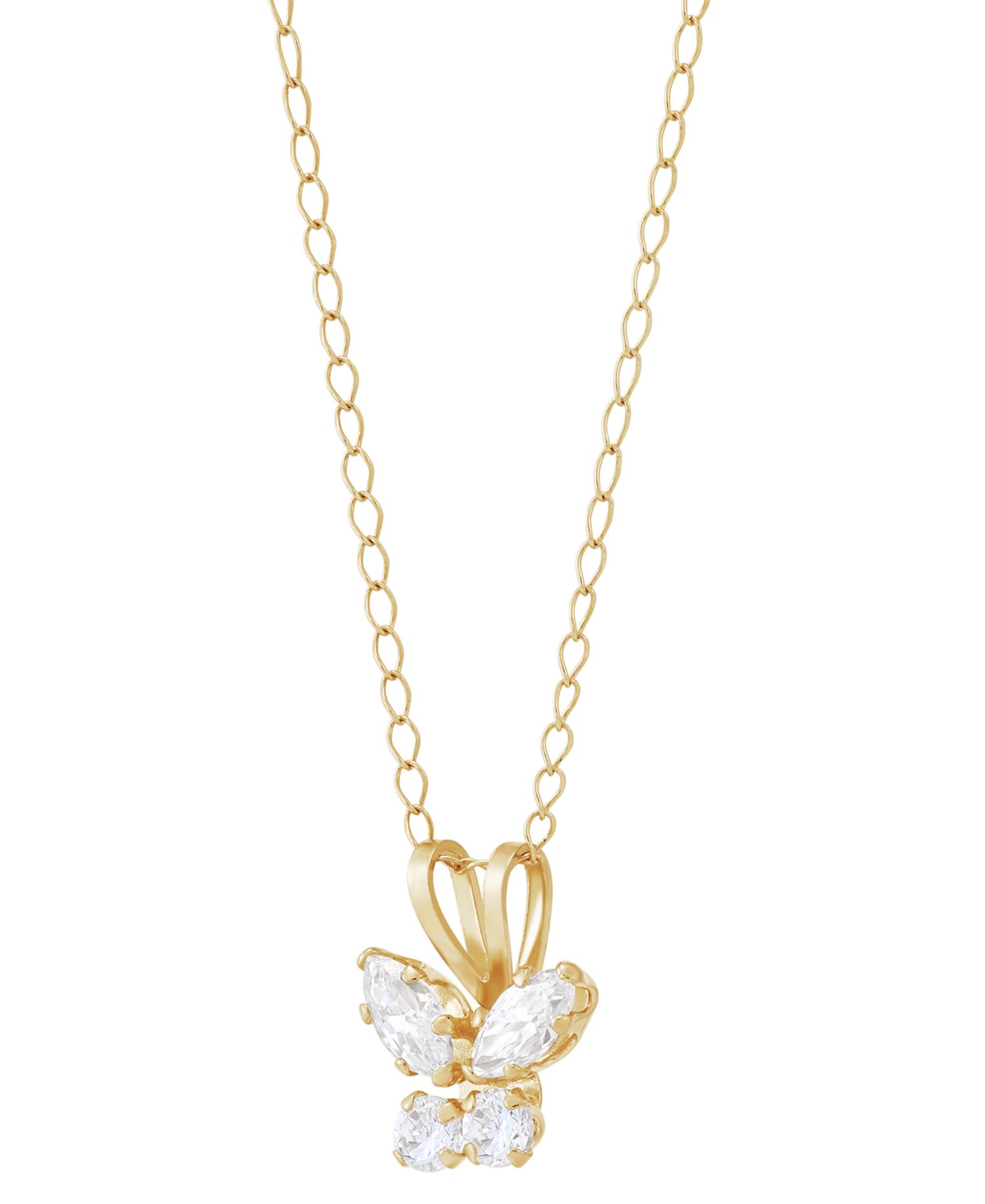 Children's Cubic Zirconia Butterfly 15" Pendant Necklace in 14k Gold