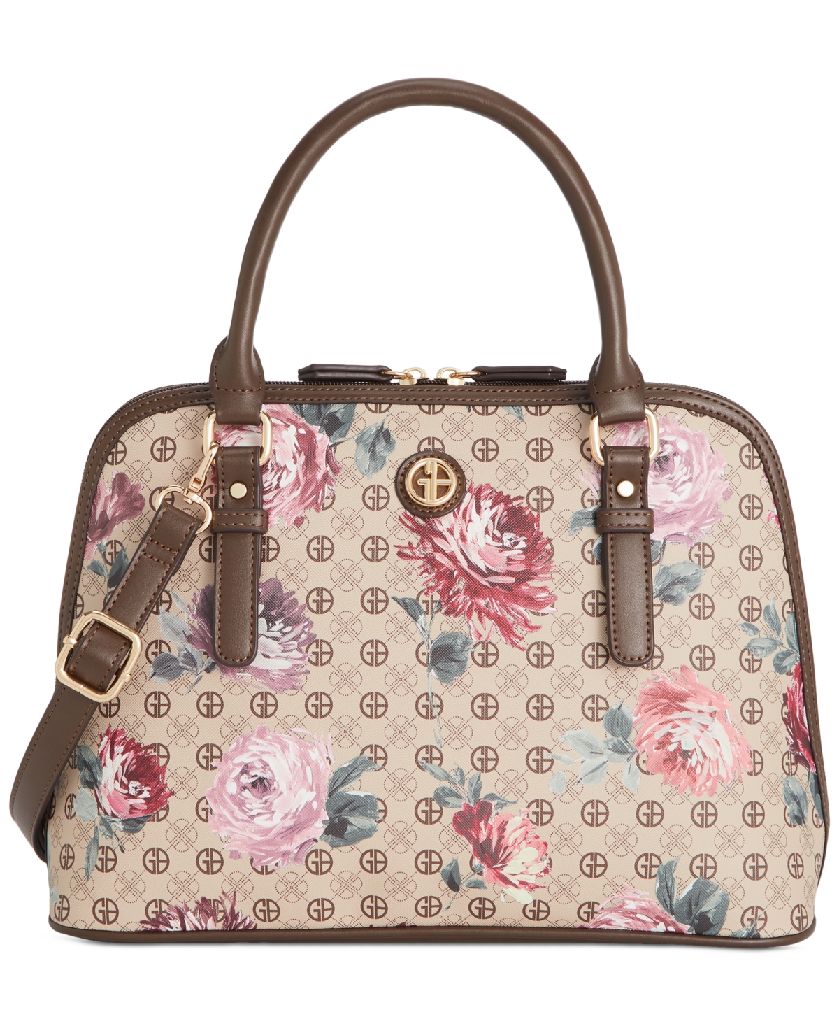 Signature Floral Dome Zip-Top Medium Satchel, Created for Macy's - Taupe