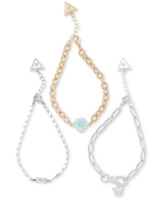 GUESS Two-Tone Crystal, XO & Heart Linear Drop Earrings - Macy's