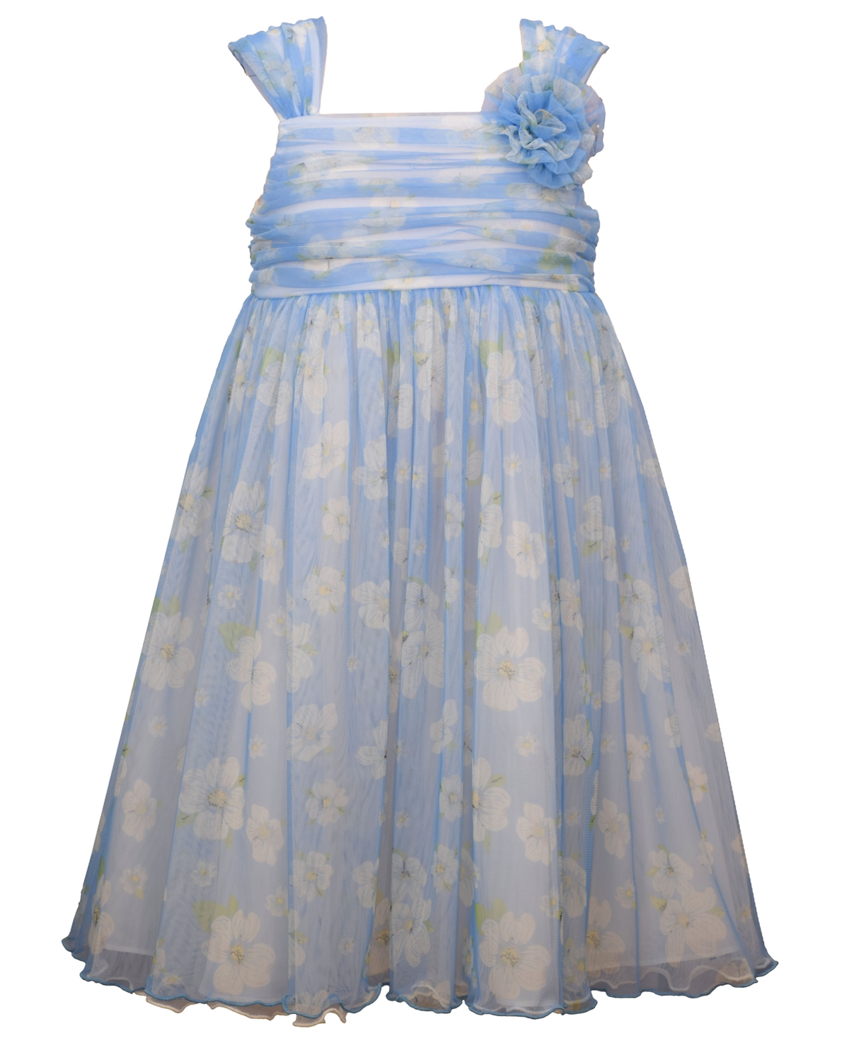 Bonnie Jean Big Girls Sleeveless Empire Printed Mesh Babydoll Dress In Blue