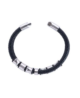 Silver and Leather Double Band Secure Clasp Bracelet
