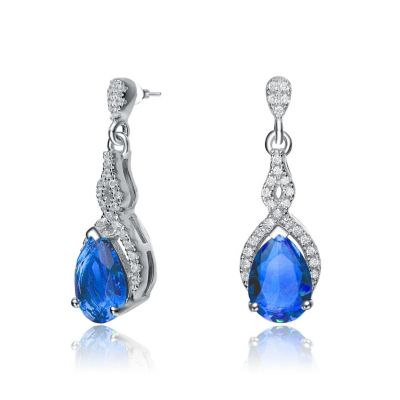 Cubic Zirconia Sterling Silver Colored Stoned Teardrop Earrings