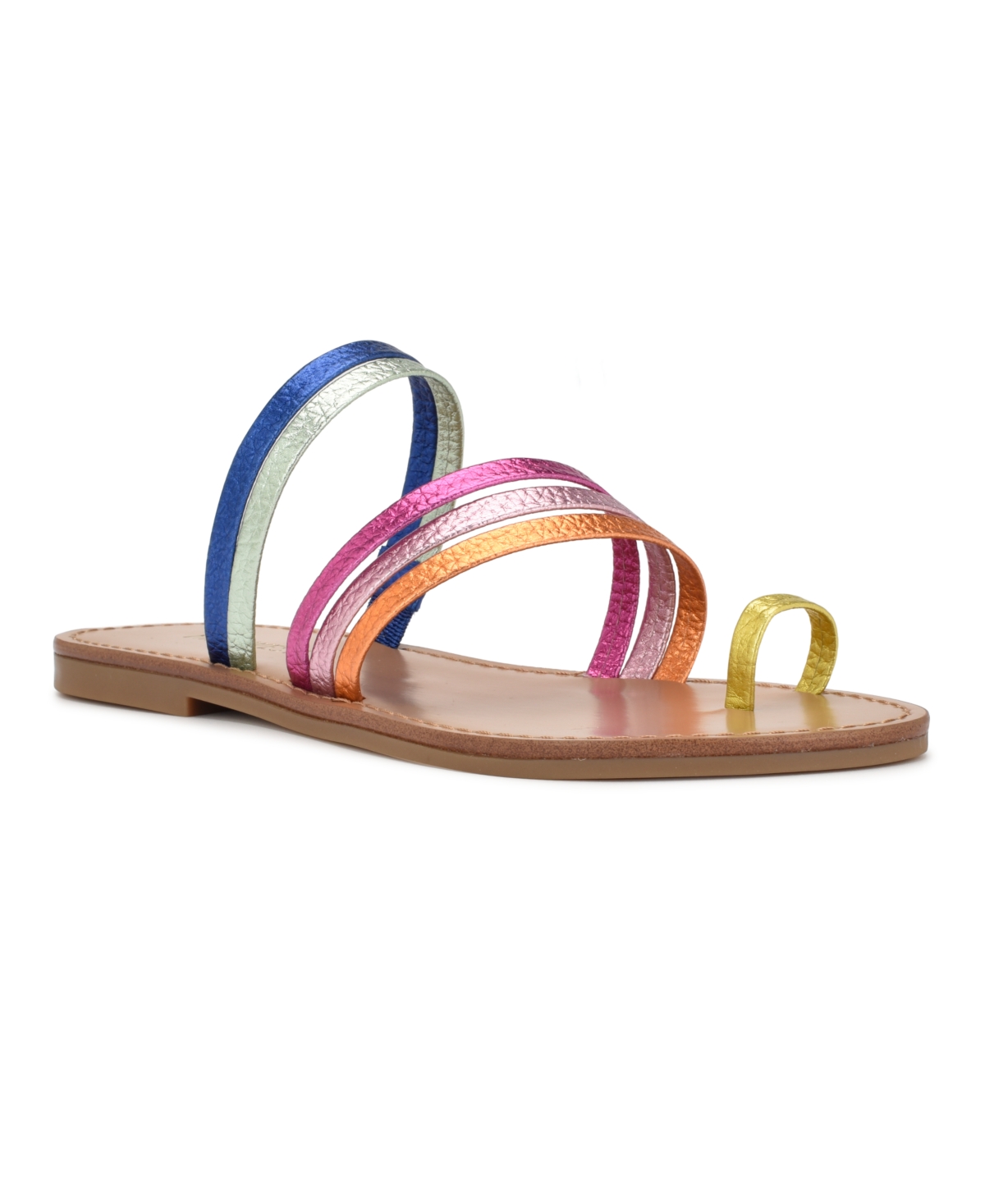 Nine West Women s Cins Toe Ring Flat Strappy Slide Sandals Women s Shoes Smart Closet