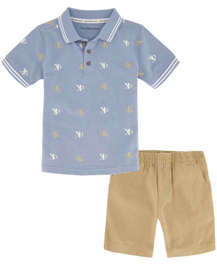Calvin Klein Toddler Boys Logo Print Jersey Polo Shirt and Twill