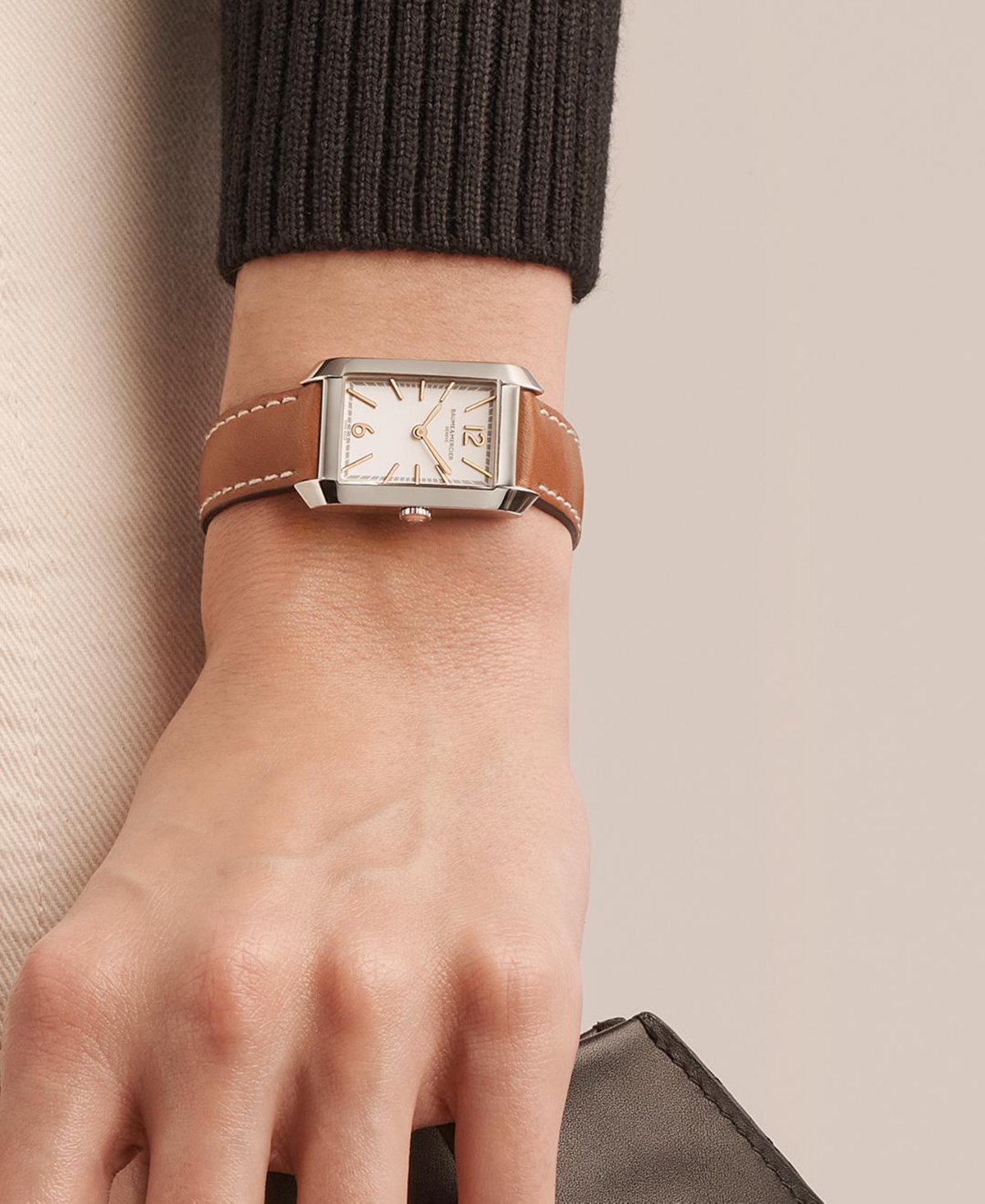 Baume & Mercier Women's Swiss Hampton Brown Leather Strap Watch 22x35mm In No Color