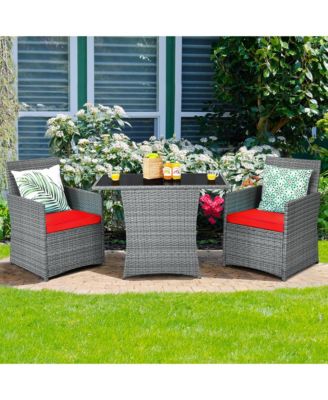 3PCS Patio Rattan Furniture Set Cushioned Sofa Armrest Garden